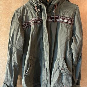 Roxy Winter Cloud Hooded Parka Women's Size L Green Jacket Boho